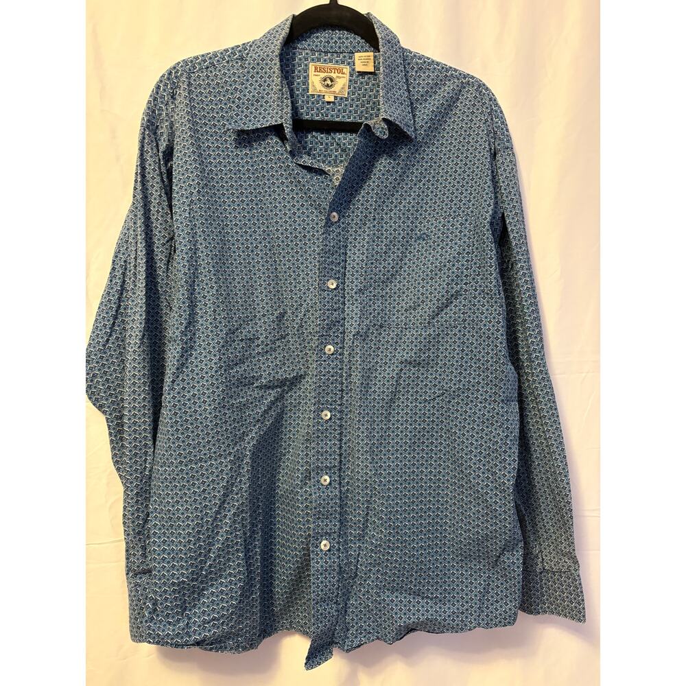 Resistol Geometric Button Long Sleeve Button Down Shirt Top Blue Sz L